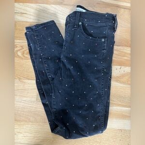 Madewell Jeans 10” High-Rise Skinny Denim Black Multicolor Polka Dot Embroidered